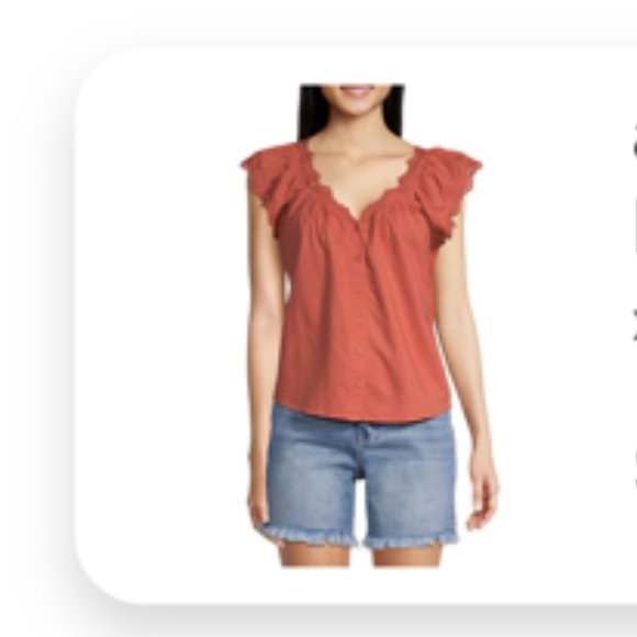 Fire-Coral/Rust Lace Trim Short Sleeve Button Down Shirt XXL - Picture 1 of 8